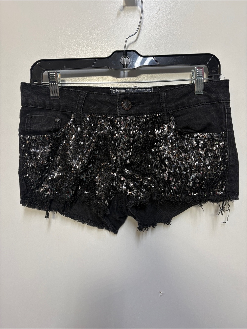 Black Sequin Denim Shorts - Unknown Brand